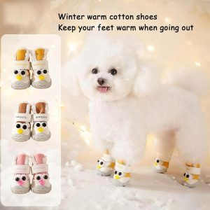 Autumn And Winter Dog Shoes, Thick And Warm Big-eyed Cotton Shoes, Anti-slip And Wear-resistant Teddy Pet Shoes For Winter Outings