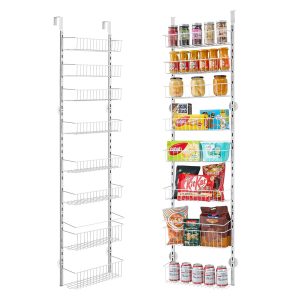 Over The Door Pantry Organizer, 8-Tier Pantry Organization And Storage, Heavy-Duty Steel Hanging Spice Rack, Adjustable Wall Seasoning Shelves, For Home Kitchen Laundry Room Bathroom, White