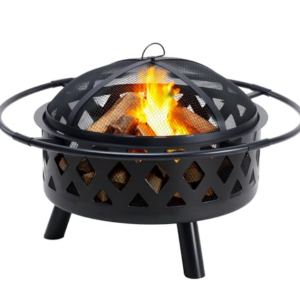 Circular Fire Pit, Wood Burning Fire Pit And Spark Cover, Outdoor Fire Pit Courtyard