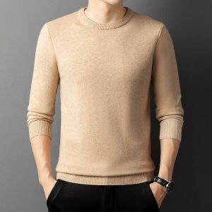 Core-spun Yarn Round Neck Semi-high Collar Knitted Sweater