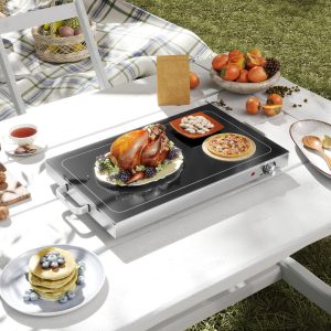 Food Warmer with Adjustable Temperature, Electric Warming Tray with Cool-Touch Handles for Parties, Buffets, Black