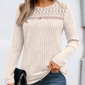 Women's Hollow Out Pullover - Soft Lightweight Long Sleeve Top For 2025 Spring Fall Outfits