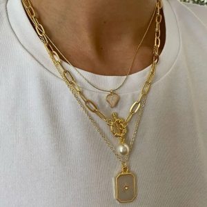 Pole Star Pearl Enamel Necklace Set Three Piece Layered Adjustable Fashion Jewelry Gift For Her