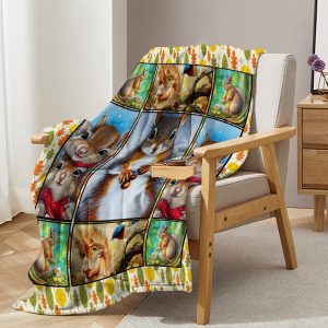 1pc Cute Cartoon Squirrel Printed Blanket, Soft And Skin Friendly Casual Blanket, Cover Blanket, Multi Scene Warm Decorative Blanket, Suitable For All Seasons