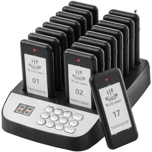 Restaurant Pager System, Wireless 500m Long Range Lineup Waiting Queue Signal, Guest Customer Calling Beepers With Vibration & Flashing, 16 Buzzers For Food Truck, Church, Nursery, Hospital