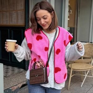 Women's Casual Lamb Fleece Heart Button Vest