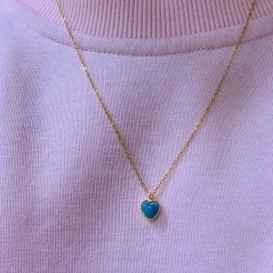 Stainless Steel Minimal Blue Stone Heart Necklace