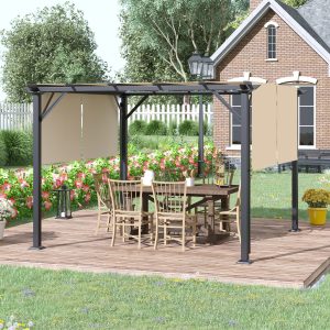 12' x 10' Outdoor Retractable Pergola Canopy with Sun Shade Unique Design Canopy Patio Shelter for Garden Porch Beach