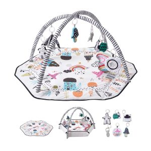 Baby Play Gym Mat, Tummy Time Mat With 6 Detachable Sensory Toys, 41.7 Inches X 41.7 IncheLarge-Sized Baby Newborn Activity Mat With Fold-up Sides & Soft Fabric For Sensory And Motor Skill Development