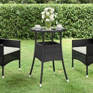 garden table Ø tempered glass and poly rattan