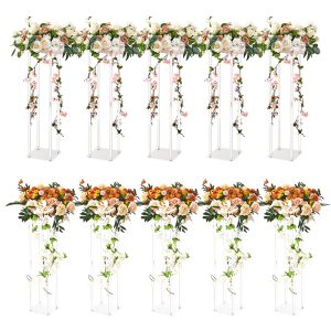 10PCS 23.6inch-60cm High Wedding Flower Stand, With Acrylic Laminate,Acrylic Vase Column Geometric Centerpiece Stands, Floral Display Rack For T-Stage Events Reception, Party Decoration Home