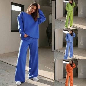 Women's Solid Color Fashionable European And American Sportswear Casual Set