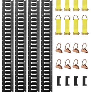 E Track Tie-Down Rail Kit, 30PCS 5FT E-Tracks Set Includes 4 Steel Rails & 2 Single Slot & 8 O Rings & 8 Tie-Offs W/D-Ring & 8 End Caps, Securing Accessories For Cargo, Motorcycles, And Bikes