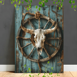 Rural Western Cowhead And Wagon Wheel Canvas Art - Old Wooden Frame, Perfect For Home Decor, Anniversaries, Birthdays, And Ideal For Room Decoration