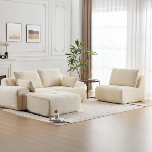 Modern Memory Foam Compressed Sofa,Large Sectional Couches For Living Room,Pet-Friendly Cloud Modular Sectional Sofa,Corduroy Fabric,Extra Deep Loveseat,No Assembly Required, BEIGE