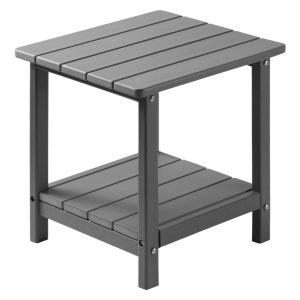 Outdoor Side Table 2-Tier HDPE Outside End Table For Indoor Backyard Grey