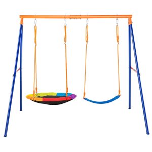 Swing Sets For Backyard 1 Saucer 1 Belt Swing Seat A-Frame Metal Stand