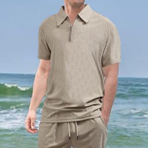 New Casual Loose Zippered Front Men's Short Sleeve