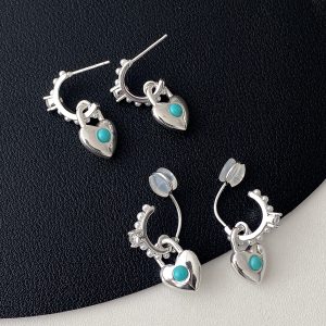 Blue Turquoise Vintage Simple And Versatile C Hoop Gold Silver Earrings