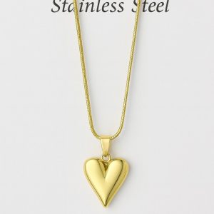 Stainless Steel Snake Chain Dome Heart Necklace