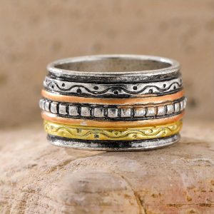 Retro Three-color Wide Band Ring For Women