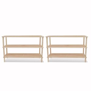 shoe racks with 3 shelves, 2 pieces, solid wood