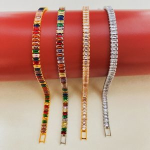 Colorful Zircon Flower Bracelet Full Diamond Plated White Gold