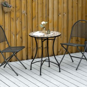 Outsunny Tempered Glass Top Round Outdoor Dining Table With Parasol Hole, 96.5 X 96.5 X 71 Cm