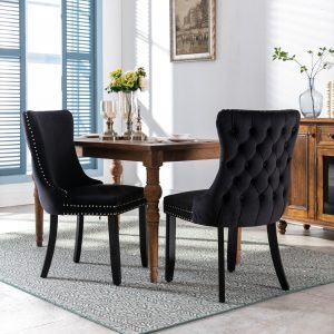 Upholstered Wing-Back Dining Chair With Backstitching Nailhead Trim And Solid Wood Legs,Set Of 2, Black,SW8809BK, KD