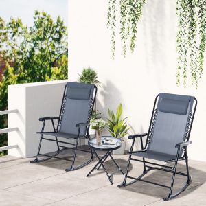 Outdoor Folding Rocking Chair Patio Table Seating Set