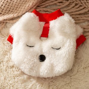 Cute Plush Bear Pet Jacket With Leash Ring, Adorable 3D Bear Face Dog Coat For Small Dogs