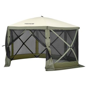 Pop Up Gazebo Tent, Pop-Up Screen Tent 6 Sided Canopy Sun Shelter With 6 Removable Privacy Wind Cloths & Mesh Windows, 12x12FT Quick Set Screen Tent With Mosquito Netting, Army Green