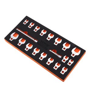 Crowfoot Wrench Set, 3/8" Drive 20-Piece Crows Foot Wrench Set With 2 Extension Bars And EVA Tool Organizer, SAE 3/8"-7/8" And Metric 10-22 Mm, 40CR Material With Mirror Chrome Finish