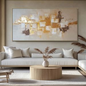 Handpainted Abstract Golden Oil Painting On Canvas Nordic Style Wall Art Picture Mural For Room Modern Home Decor