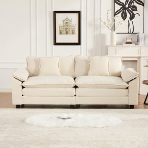 Wider Armrest LoveSeat Ottoman Is Not Included, Modern Sectional Couch, For Living Room Bedroom And Apartment, Comfy Double Layer Upholstered Seat Cushion, Breathable Chenille Fabric, Beige,SW5042BG