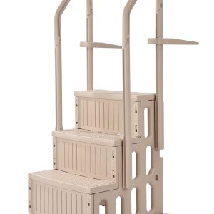 3-Step Taupe Pool Ladder Of Double Handrails Supports 400 Lb For 36-48 In Pools