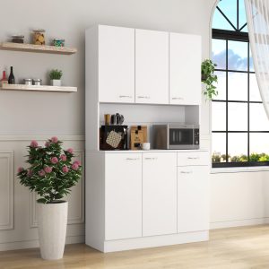 70.87 Tall Wardrobe& Kitchen Cabinet, With 6-Doors, 1-Open Shelves And 1-Drawer For Bedroom,White