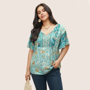 Design Sense Niche Temperament Short Sleeve Floral T-shirt