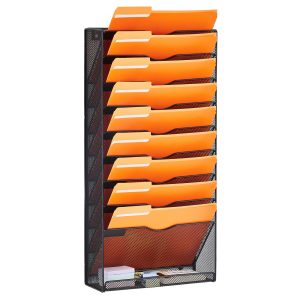 File Wall Rack, One-Piece 10 Pockets Mesh Wall File Holder, Wall Mounted Magazine Mail Paper & Document Storage Folder, Metal Wall File Organizer With Nametag Label, For Office Home & School