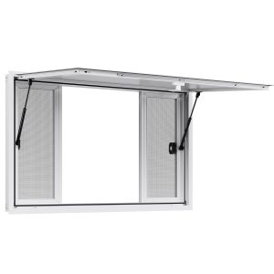 Concession Window 135x84 Cm, Aluminum Alloy Service Window For Food Truck, Up To 85 Degrees Stand Serving Window With 4 Sliding Windows, Awning Door, And Drag Hook, For Concession Trailers