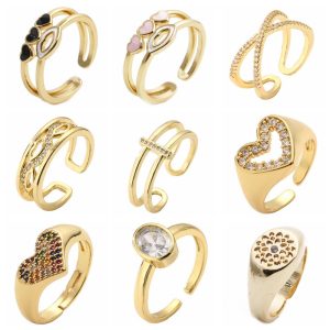 Copper Micro-set Zircon Geometric Ring