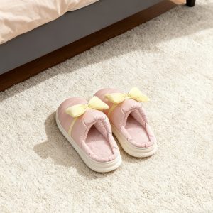 Bow Cotton Slippers - Pink