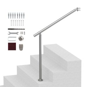 Handrails For Outdoor Steps, 31.5in / 80cm Deck Railing Kit Wall Floor Mounted, Railings For Outside Steps With Installation Kit, Hand Rails For Seniors,Porch Railing & Deck Rail Kit, Silver