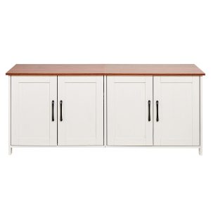 Cat Litter Box Enclosure For Multi Cats, 47.2 In Hidden Litter Box Cabinet With 4 Doors & 2 Entries, Indoor Cat Washroom, Wooden Kitty House Furniture, Fit Most Litterboxes, Brown & White