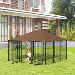 Outdoor Dog Kennel with Rotating Bowl Holders