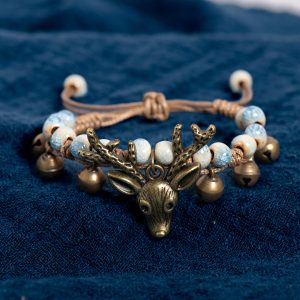 Forest-themed Vintage Pure Copper Bell Bracelet Minimalist Ceramic