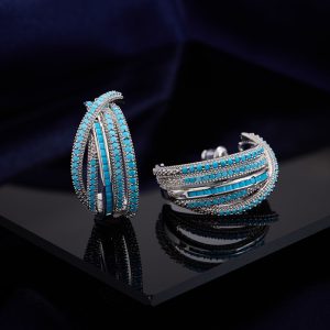 Colorful Zircon Small Design Sense Geometric Line Cross C-circle Earrings