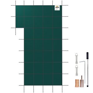 Inground Pool Safety Cover, 18 ft x 34 Ft Rectangular Winter Pool Cover With Left Step,  Triple Stitched, High Strength Mesh PP Material, Good Rain Permeability, Installation Hardware Included