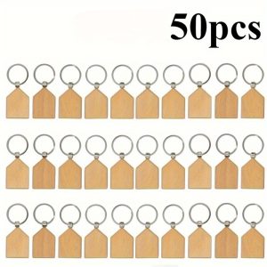 50 Wooden Keychain House-Shaped Key Tags - Laser Engraved DIY Crafts, Natural Wood Key Organizer, Unique Home Decoration, Valentine's Day Gift, Perfect For Craft Lovers, Minimalist Design, Wooden Key