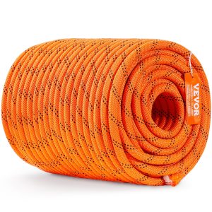 Double Braided Polyester Rope, 1/2 In X 220 Ft, 48 Strands, 8000 LBS Breaking Strength Outdoor Climbing Rope, Arborist Rigging Rope For Rock Hiking Camping Swing Rappelling Rescue, Orange/Black